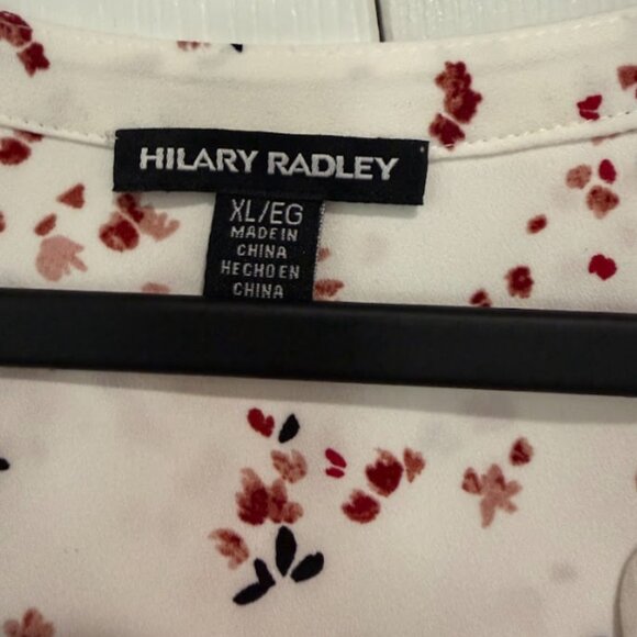 Hilary Radley Cream Floral Blouse XL Short Sleeve Split Neck Top - Picture 5 of 5